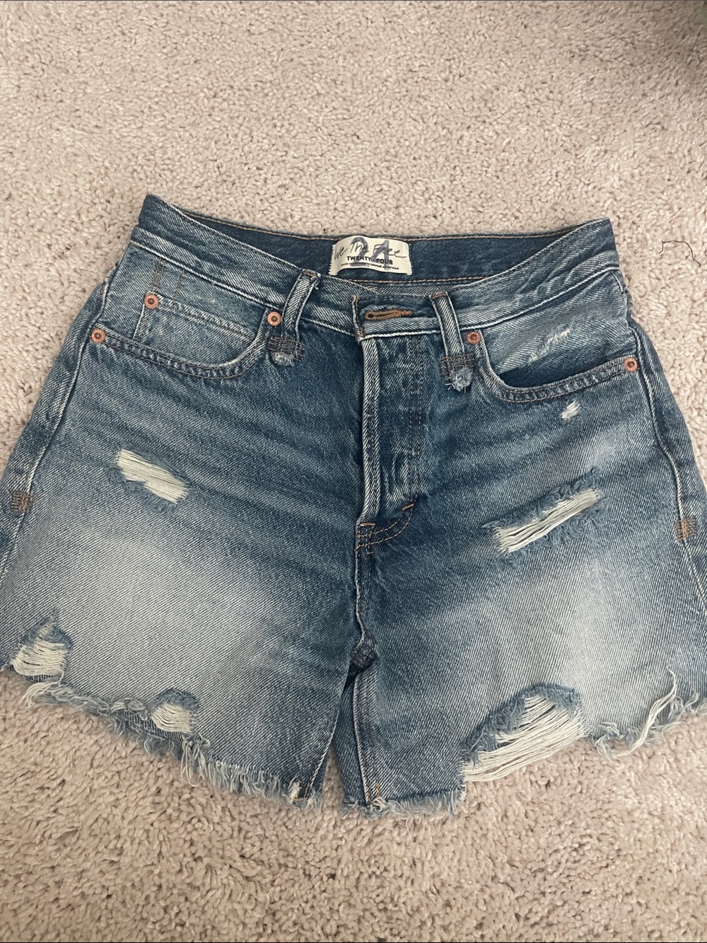 Free People Washed Blue Distressed Denim Shorts